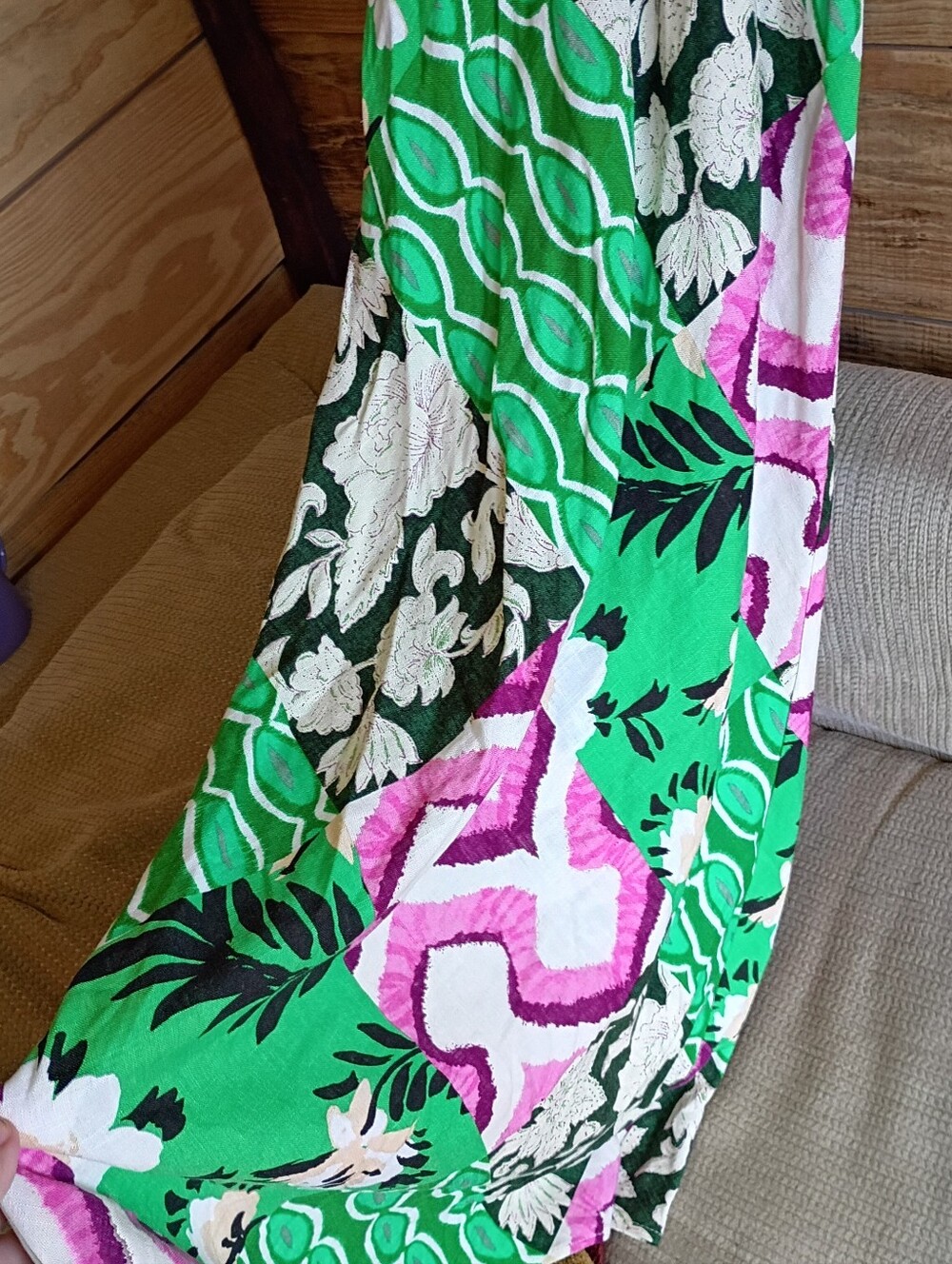 Zara Green Floral & Pink Tropical Linen Maxi Dress Resort Summer Vacation - Picture 8 of 8